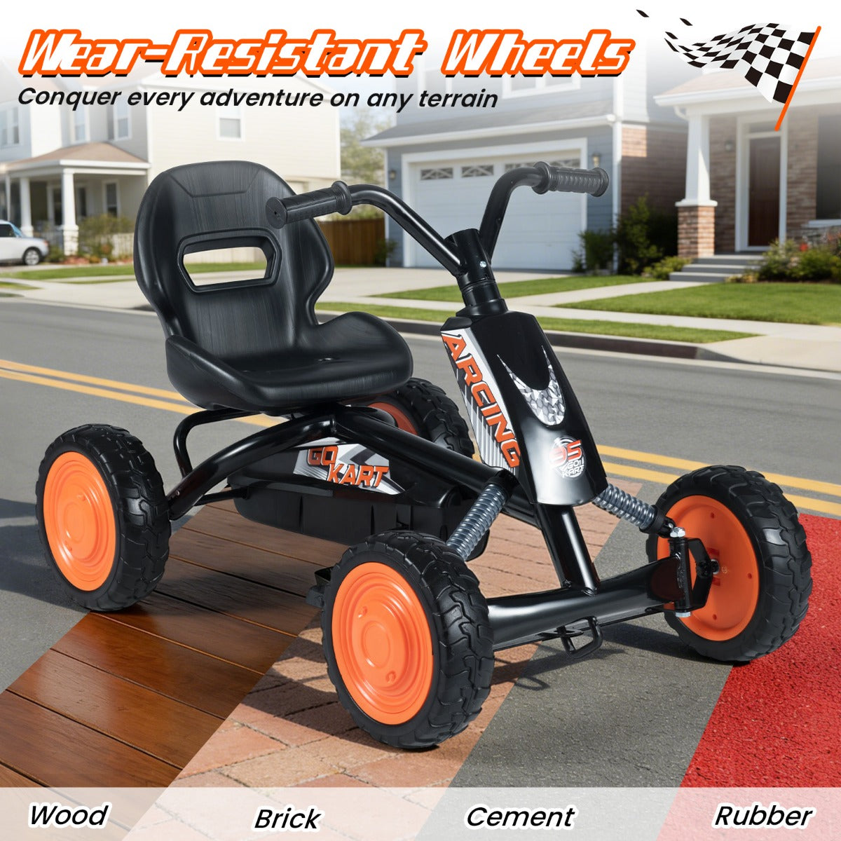 LIVSK Gokart voor Kinderen - Verstelbare Stoel - Robuust Metaal - Vooruit- en Achteruitversnellingen - Zwart/Rood