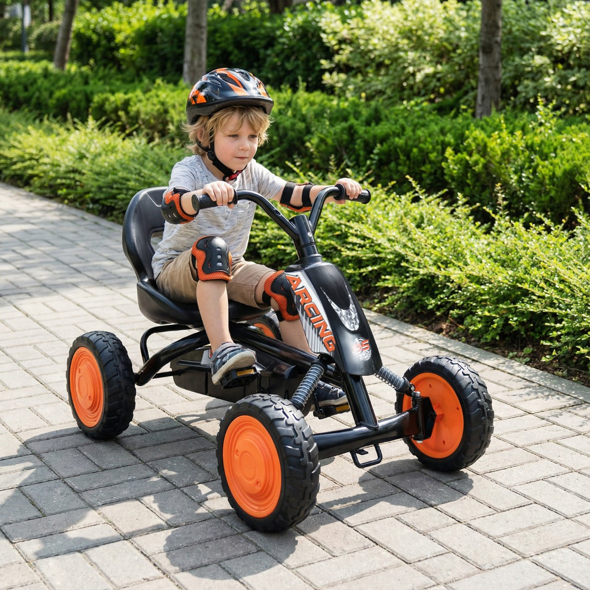 LIVSK Gokart voor Kinderen - Verstelbare Stoel - Robuust Metaal - Vooruit- en Achteruitversnellingen - Zwart/Rood