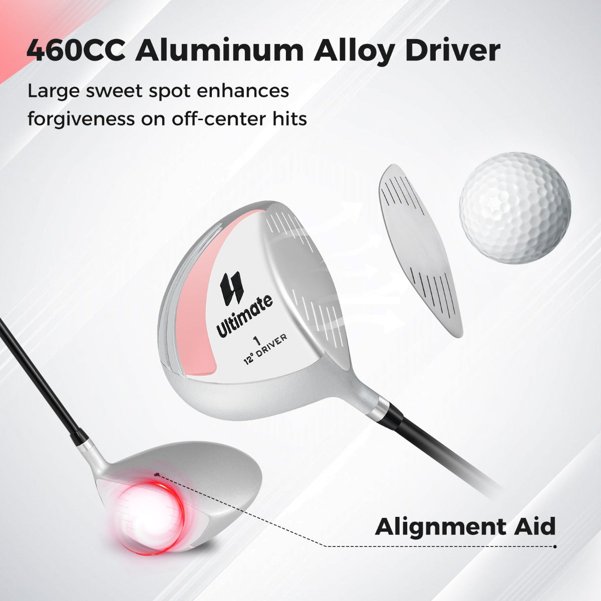 LIVSK Golfdriver voor Dames - 460 cc Aluminium Clubhoofd - Lichtgewicht - Instelbare Loft 12° - Zwart + Zilver