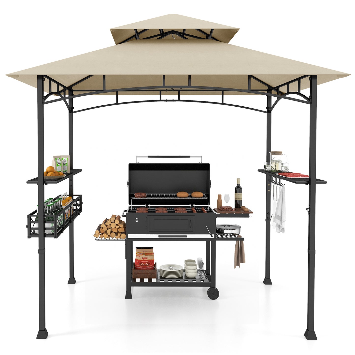 LIVSK Grillpaviljoen - Ruim 3,7 m² - Vlamvertragend Polyester - Eenvoudige Montage - Beige