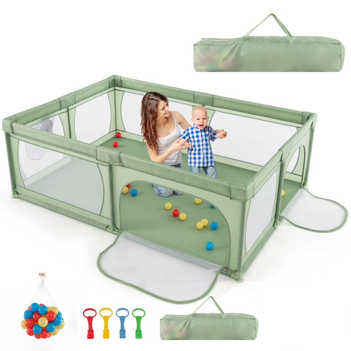 LIVSK Grondbox - Ademend Netstof - Inclusief 50 Kleurrijke Ballen - Ruimte van 206 x 147 cm - Geschikt voor Kinderen tot 3 Jaar -