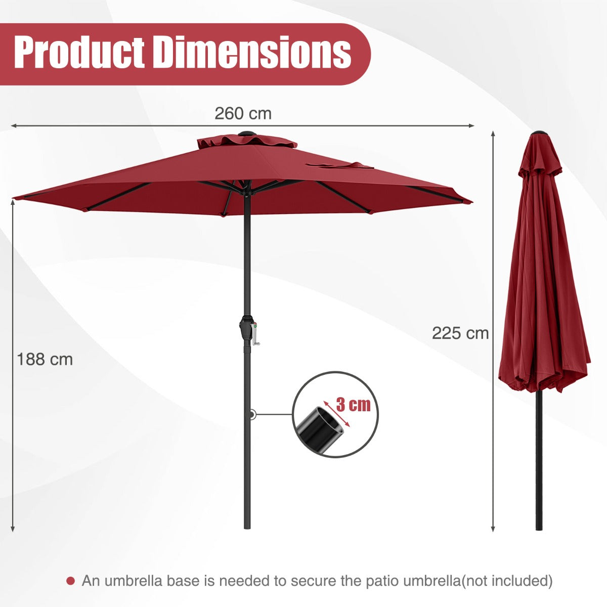 LIVSK Grote Marktparasol - Hoogwaardig Polyester - Geventileerd Ontwerp - Eenvoudige Installatie - Wijnrood