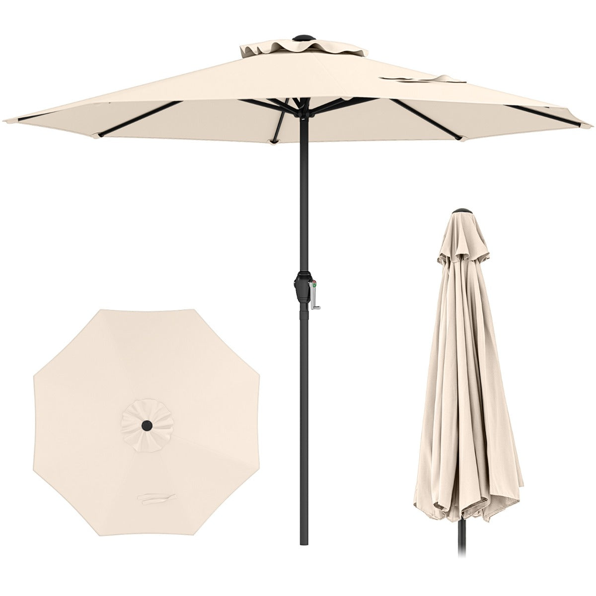 LIVSK Grote Marktplaatsparasol - Hoogwaardig Polyester - Eenvoudig te Monteren - Slim Geventileerd - Beige