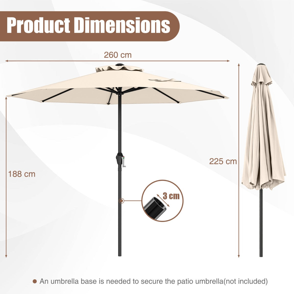 LIVSK Grote Marktplaatsparasol - Hoogwaardig Polyester - Eenvoudig te Monteren - Slim Geventileerd - Beige