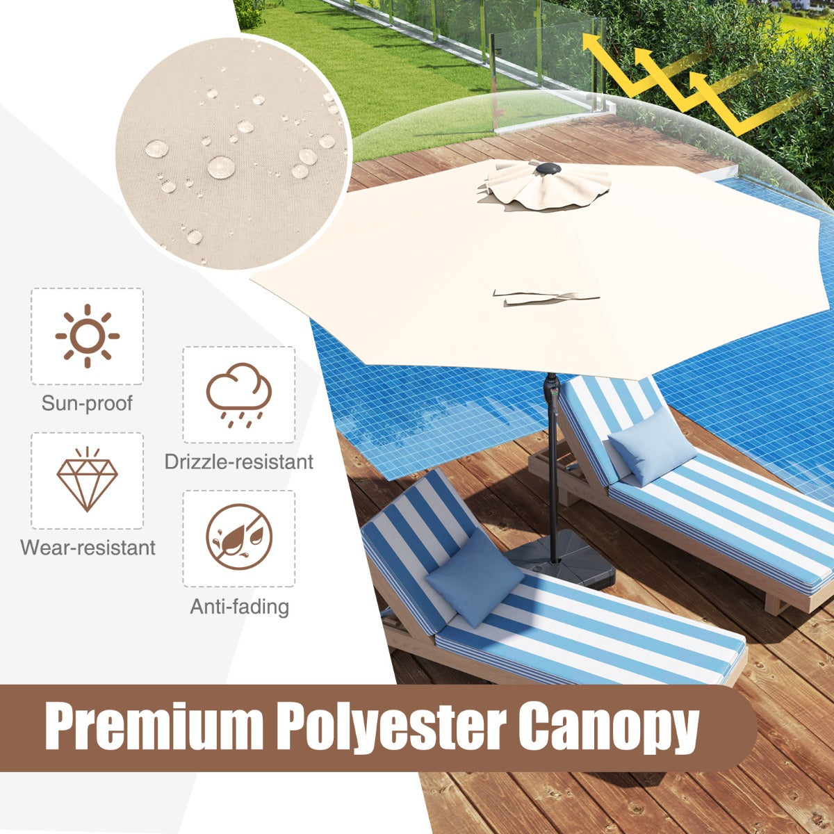 LIVSK Grote Marktplaatsparasol - Hoogwaardig Polyester - Eenvoudig te Monteren - Slim Geventileerd - Beige
