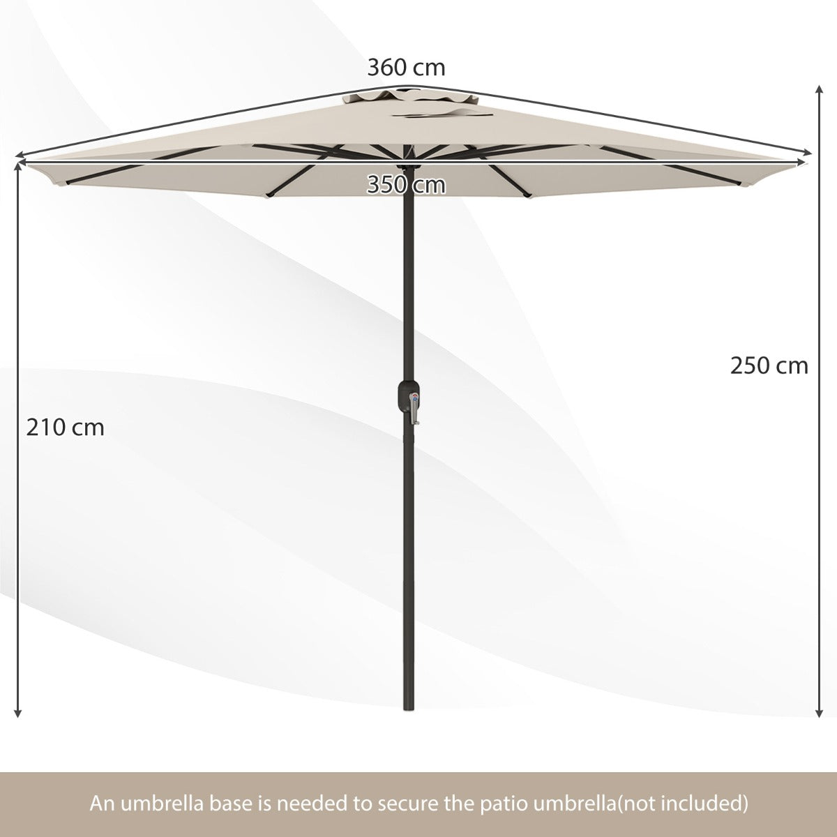 LIVSK Grote Terrasparasol - 360 cm Diameter - Stabiele 8 Ribben - Eenvoudig te Bedienen - Geventileerd Dak - Beige