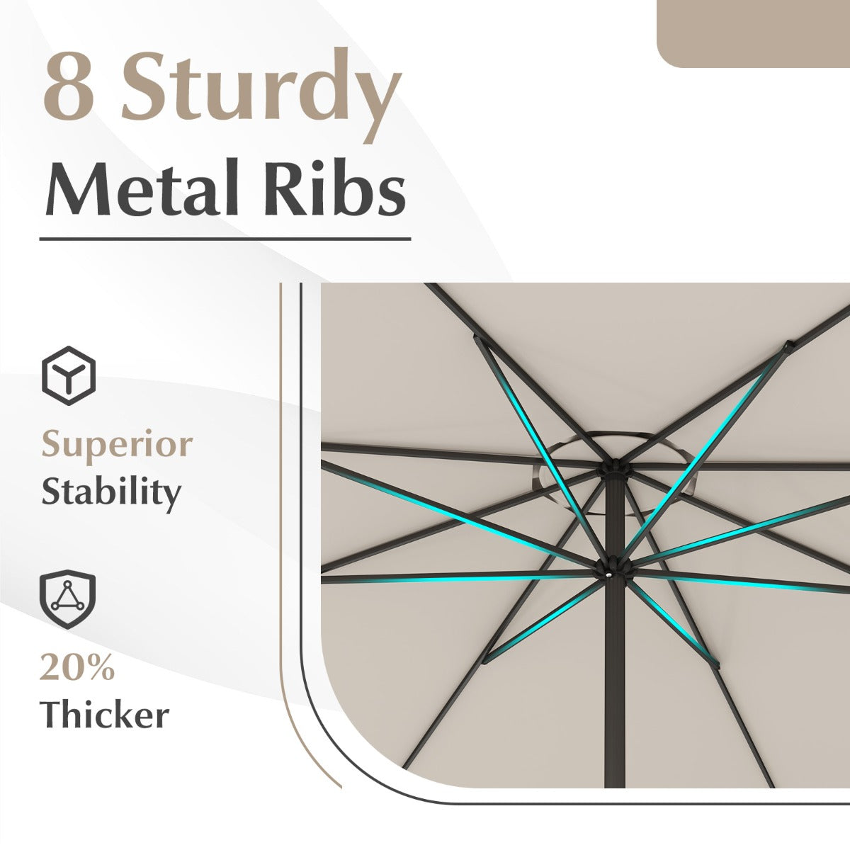 LIVSK Grote Terrasparasol - 360 cm Diameter - Stabiele 8 Ribben - Eenvoudig te Bedienen - Geventileerd Dak - Beige