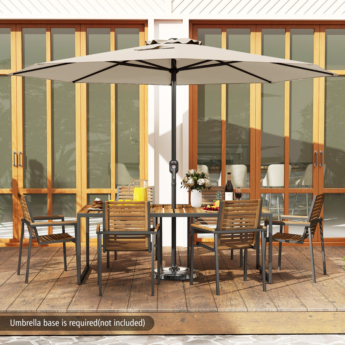 LIVSK Grote Terrasparasol - 360 cm Diameter - Stabiele 8 Ribben - Eenvoudig te Bedienen - Geventileerd Dak - Beige