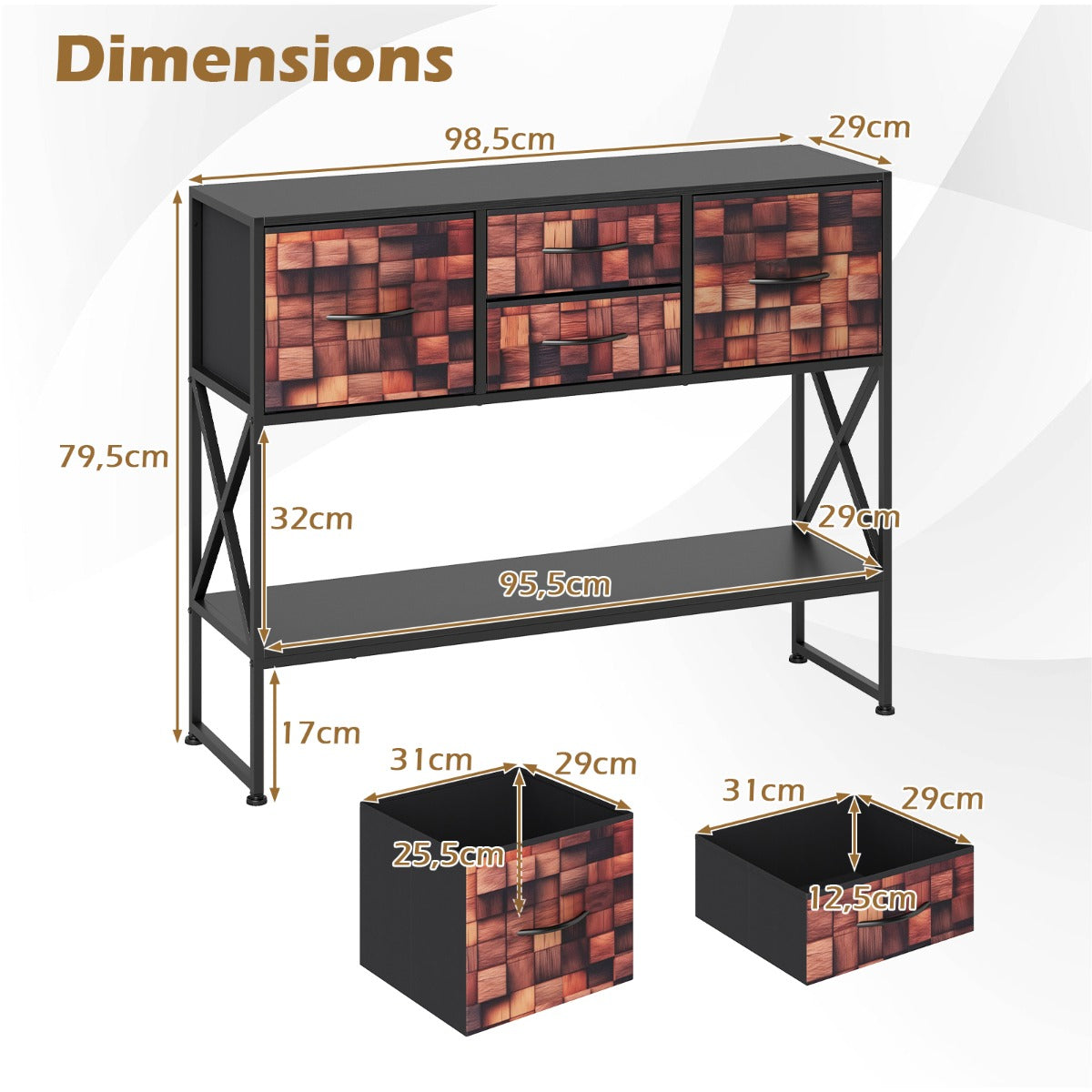 LIVSK Haltafel - Modern Design - 4 Stoffen Lades - Verstelbare Voetkussentjes - Stabiel Metaal - Koffie & Zwart