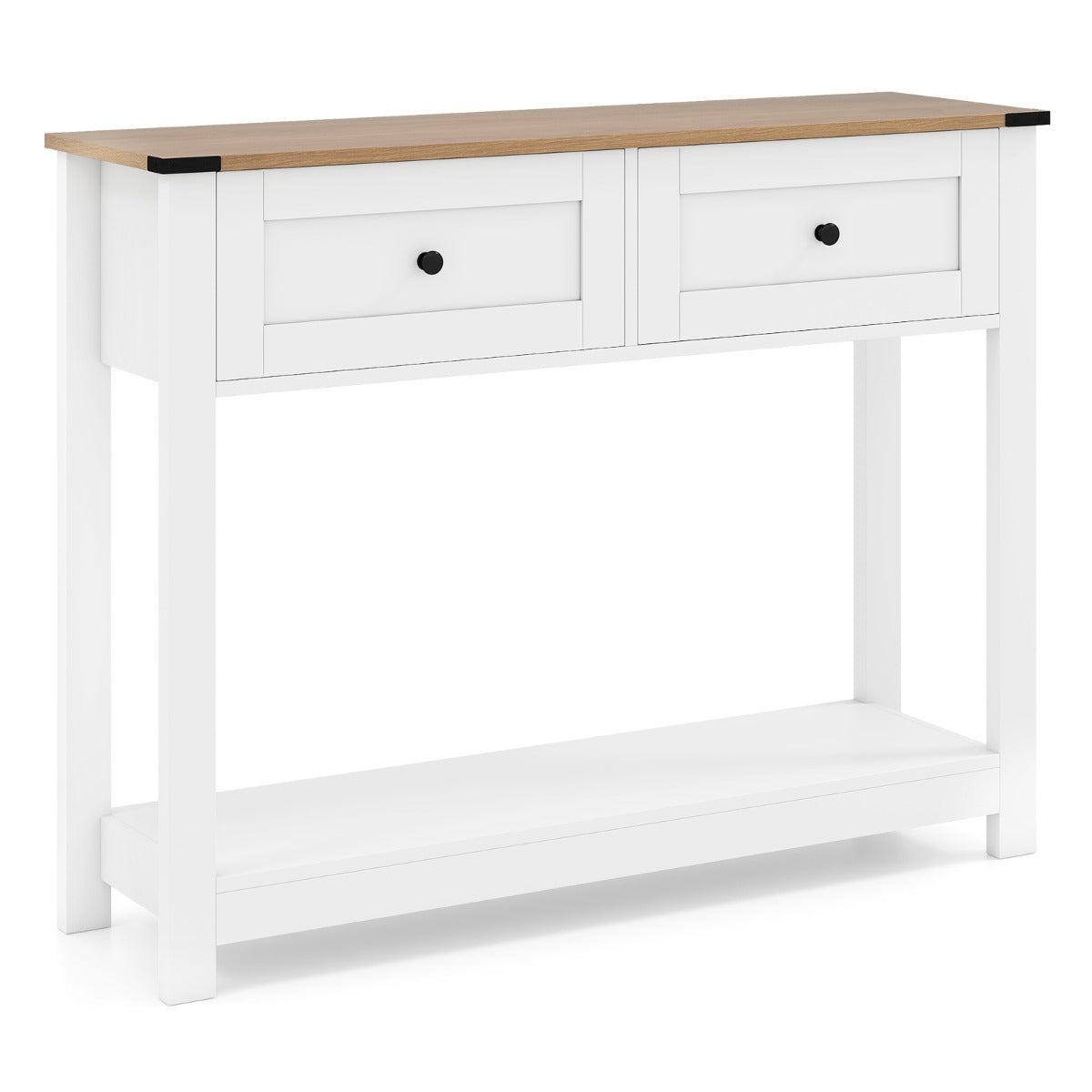 LIVSK Haltafel - Stijlvol en Praktisch - 2 Lades en Open Plank - Robuust en Stabiliteit - Wit en Naturel