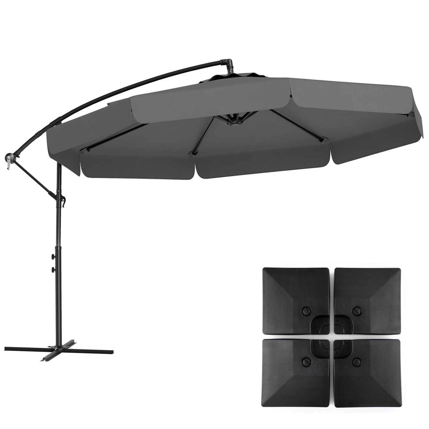 LIVSK Hangparasol 305 cm - Hoogwaardig Dubbel Gelaagd Doek - Kantelhoek 0-35° - Handige Slinger - Beige/Grijs