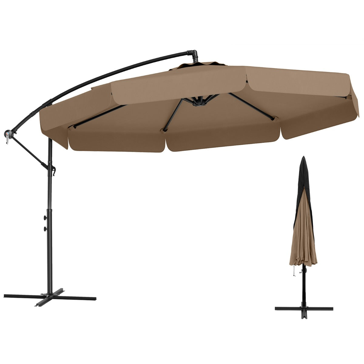 LIVSK Hangparasol 305 cm - Hoogwaardig Polyester - Verstelbare Kantelhoek - Inclusief Beschermhoes - Beige/Grijs