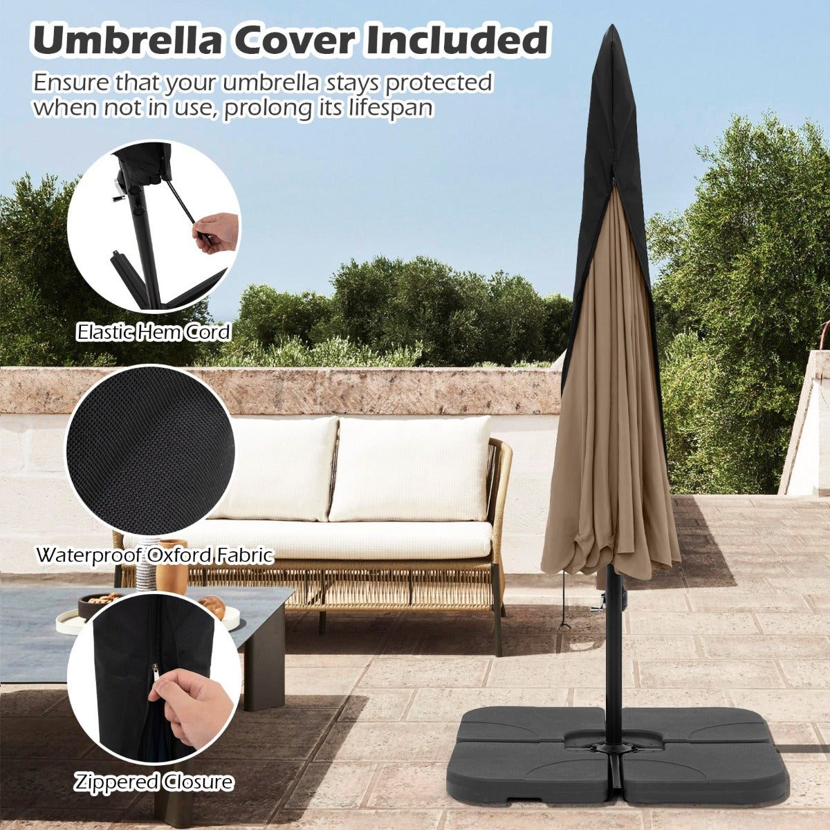 LIVSK Hangparasol 305 cm - Hoogwaardig Polyester - Verstelbare Kantelhoek - Inclusief Beschermhoes - Beige/Grijs