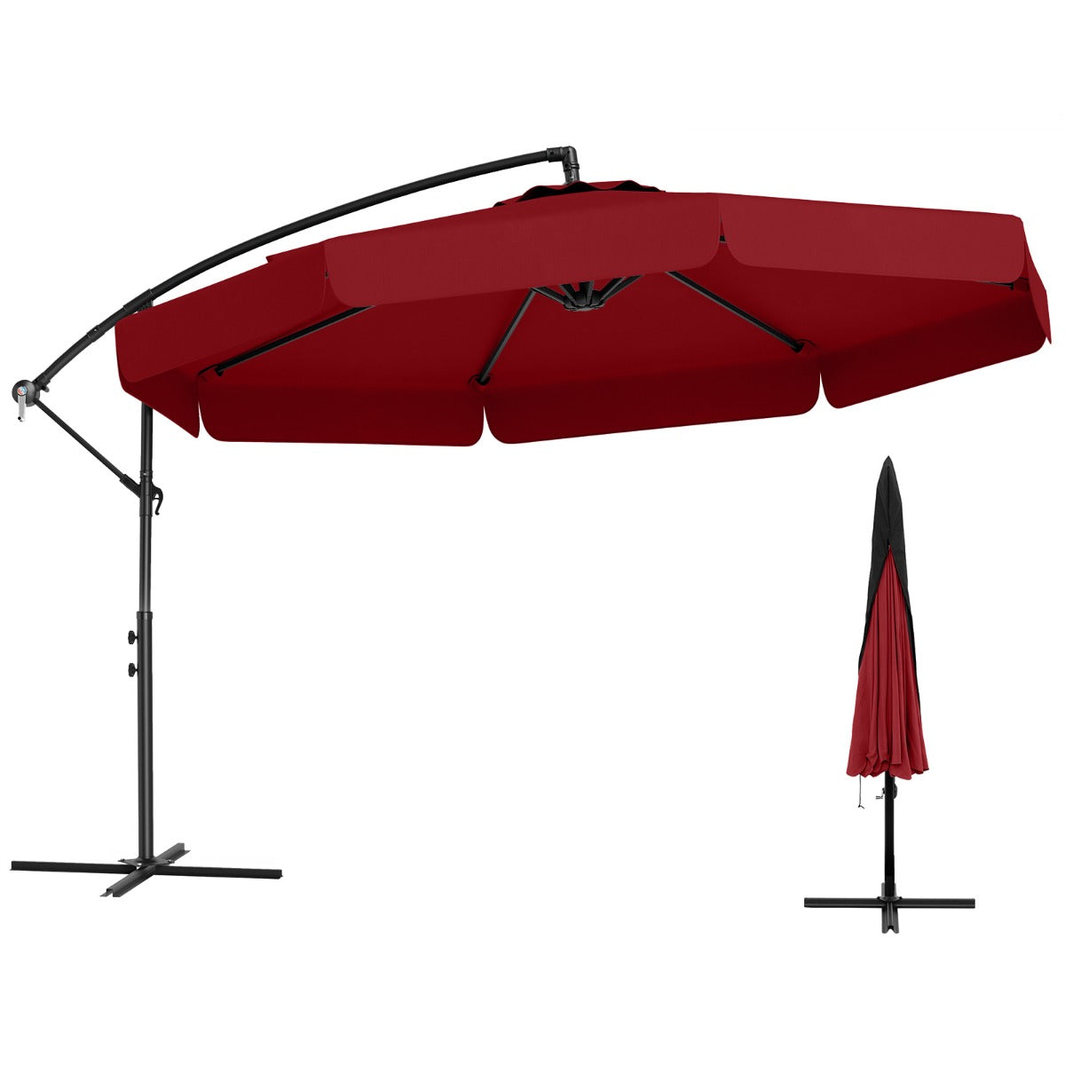 LIVSK Hangparasol 305 cm - Inclusief Beschermhoes - Verstelbare Slinger - Hoogwaardig Polyester - Rood