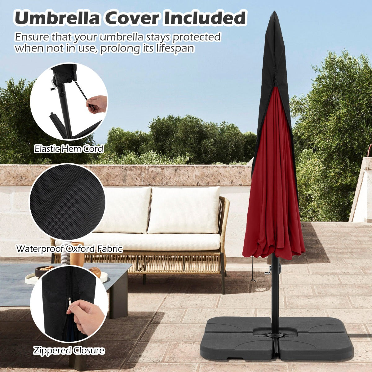 LIVSK Hangparasol 305 cm - Inclusief Beschermhoes - Verstelbare Slinger - Hoogwaardig Polyester - Rood