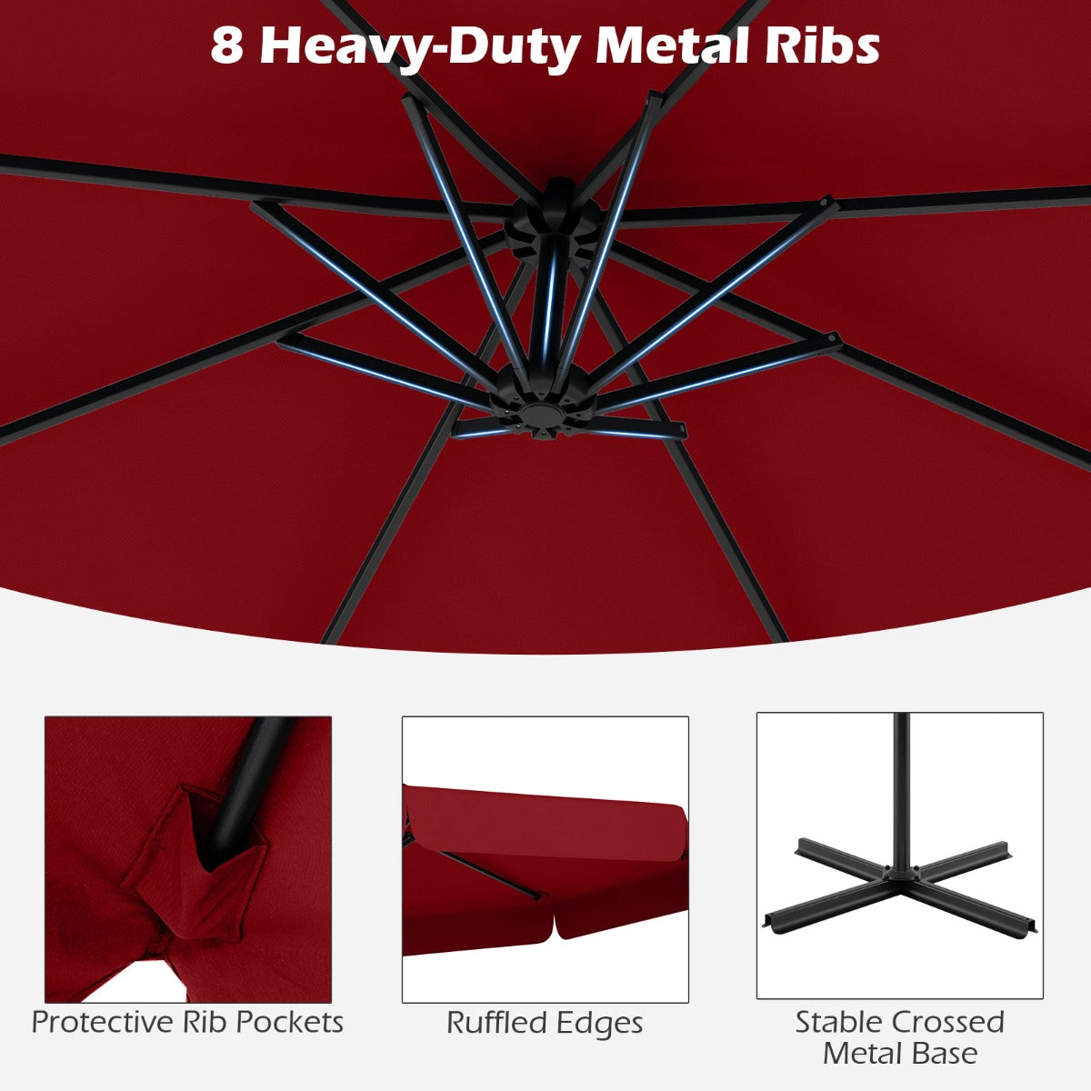 LIVSK Hangparasol 305 cm - Inclusief Beschermhoes - Verstelbare Slinger - Hoogwaardig Polyester - Rood