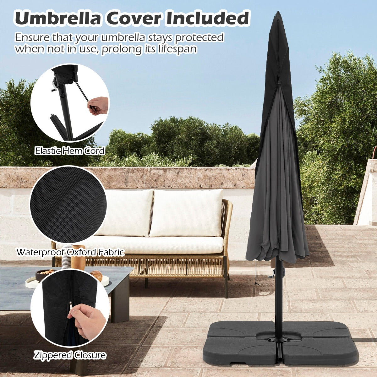 LIVSK Hangparasol 305 cm - Verstelbare Kantelhoek - Inclusief Beschermhoes - Hoogwaardig Polyester - Beige/Grijs