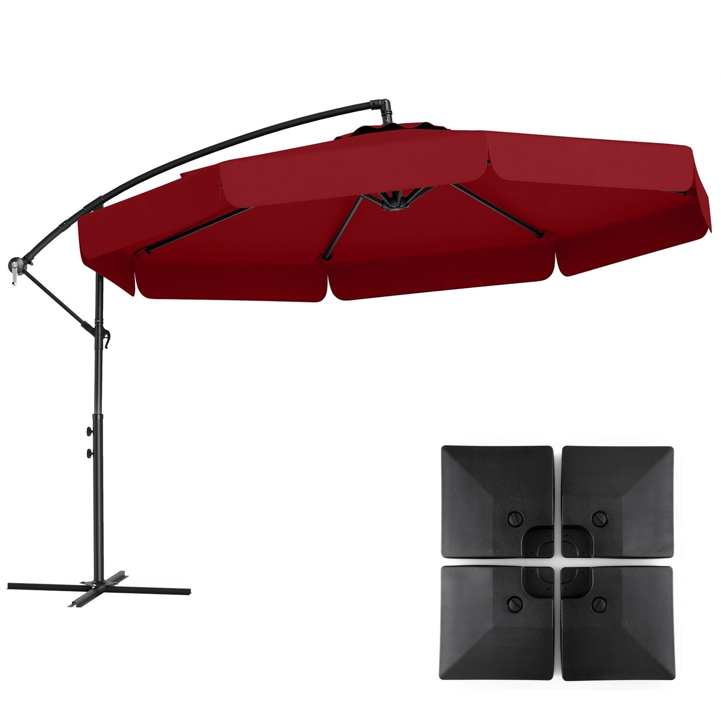 LIVSK Hangparasol 305 cm - Waterdicht Polyester - Verstelbare Kantelhoek - Slingermechanisme - Inclusief Parasolvoet - Beige