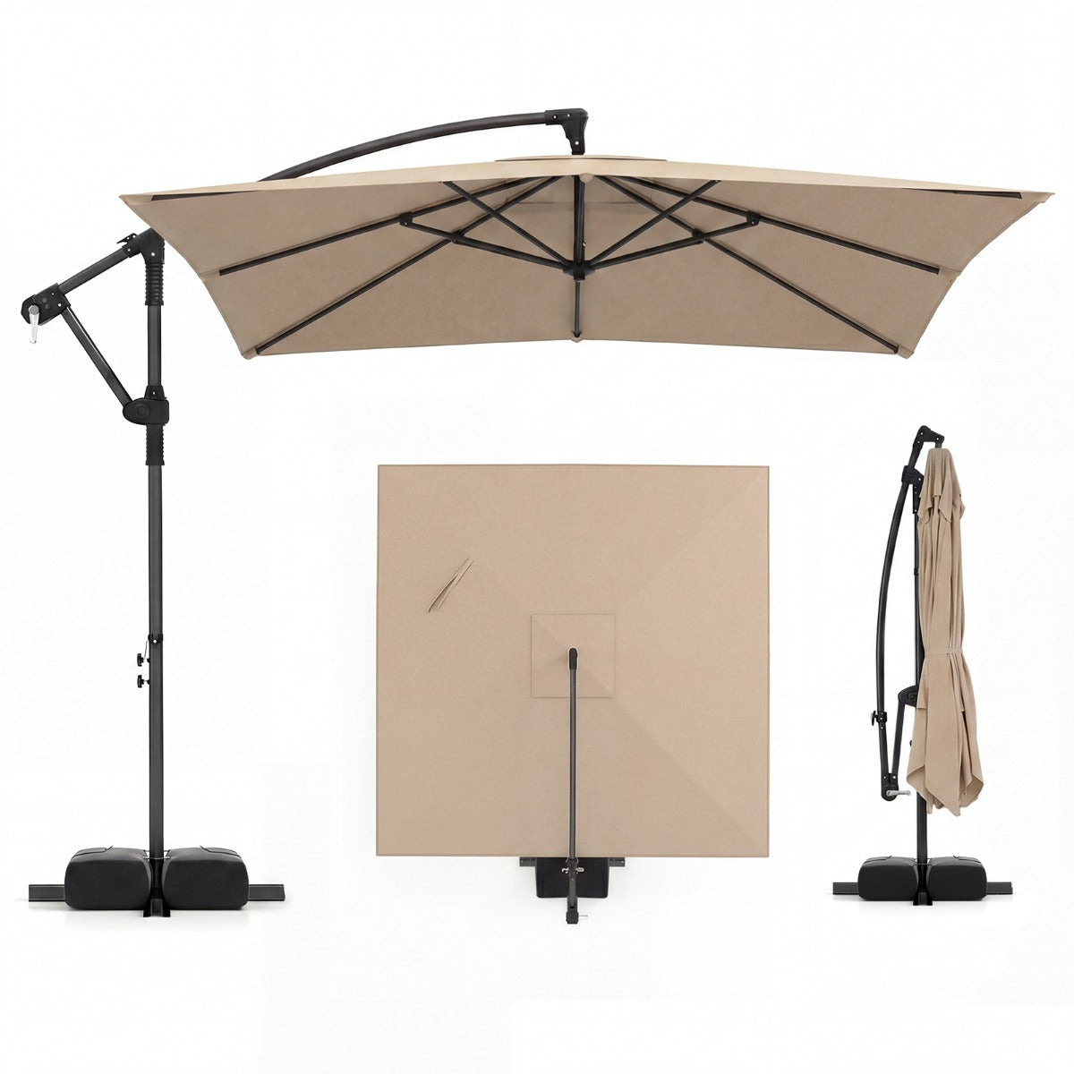 LIVSK Hangparasol - 360° Draaibaar - Scheurvast Polyester - Robuust Metaal - Ideaal voor Tuin en Terras - Beige/Bruin