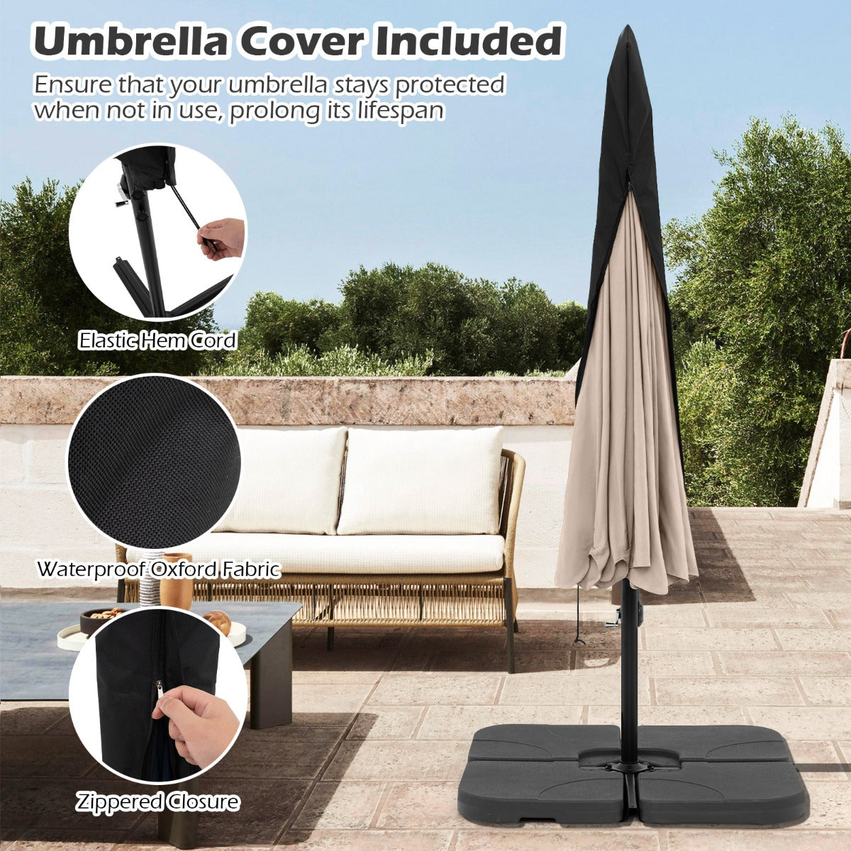 LIVSK Hangparasol - Diameter 305 cm - Hoogwaardig Polyester - Verstelbare Kantelhoek - Inclusief Beschermhoes - Beige