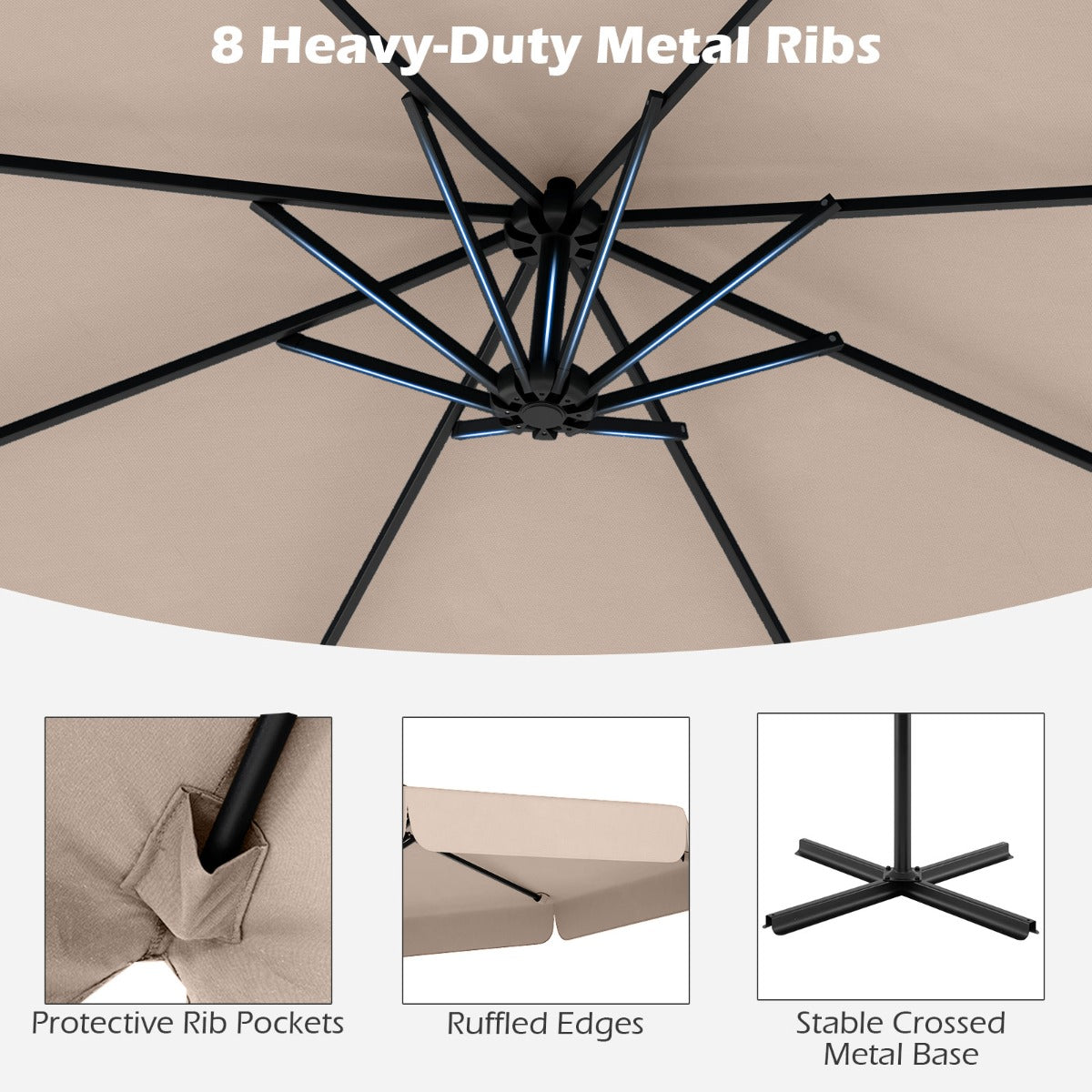 LIVSK Hangparasol - Diameter 305 cm - Hoogwaardig Polyester - Verstelbare Kantelhoek - Inclusief Beschermhoes - Beige