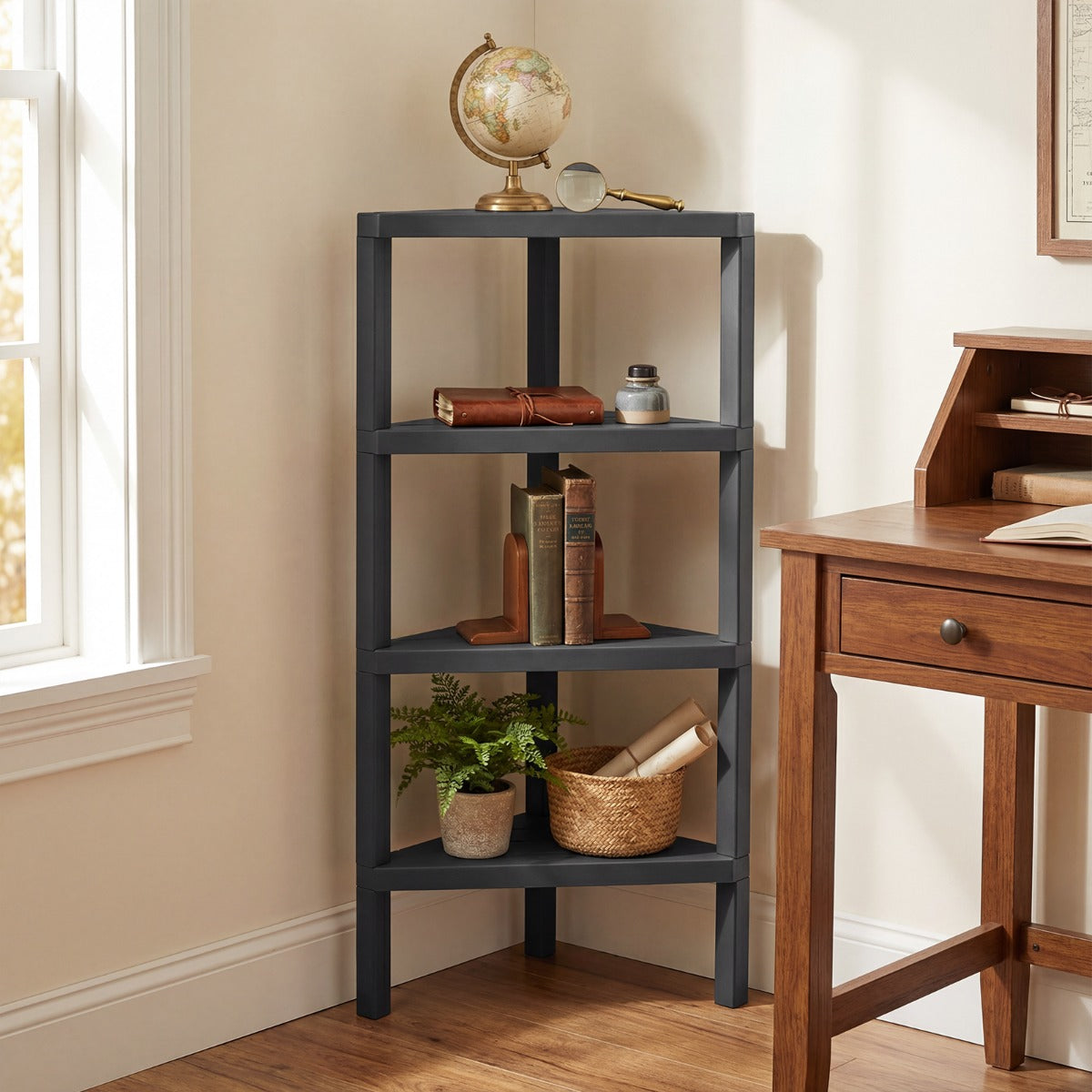 LIVSK Hoekrek 4-Laags - Ruimtebesparend Ontwerp - Hoogwaardige PP-Constructie - Eenvoudige Montage - Zwart