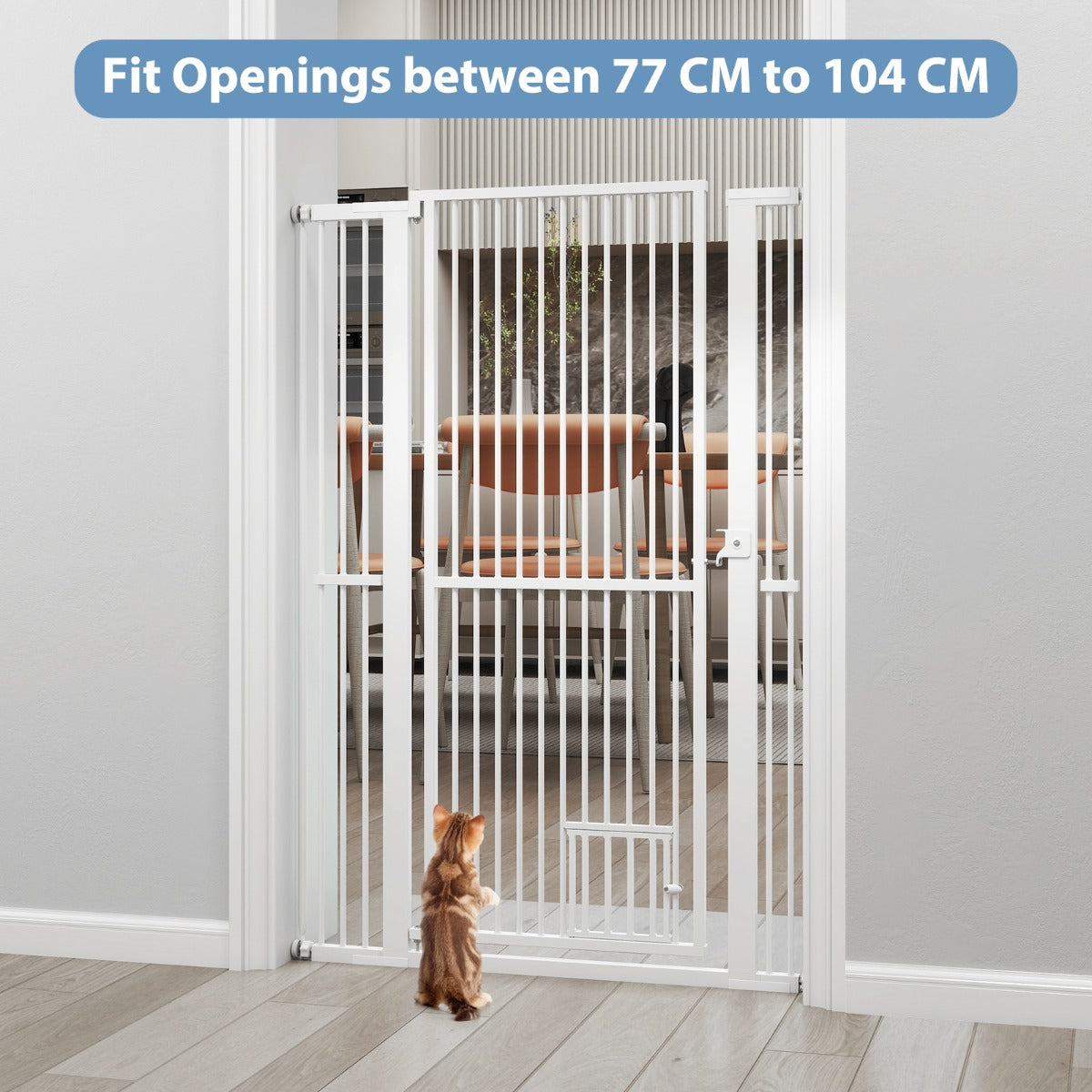 LIVSK Hoge Dierenbarrière - Extra Hoog 150 cm - Verstelbare Breedte 77-104 cm - Gegalvaniseerd Metaal - Wit