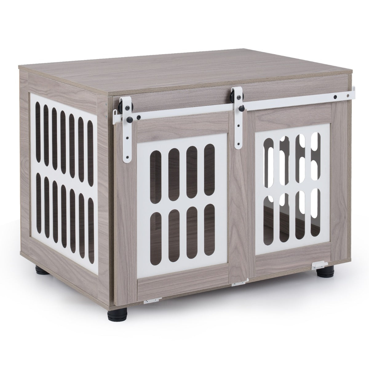 LIVSK Hondenbench - Schuifdeur met Slot - Robuuste Metalen Deur - Metalen Ramen - Voor Kleine tot Middelgrote Honden - Grijs