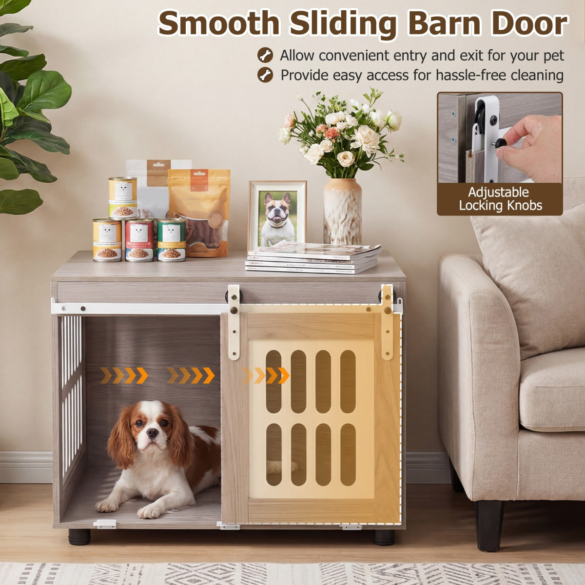 LIVSK Hondenbench - Schuifdeur met Slot - Robuuste Metalen Deur - Metalen Ramen - Voor Kleine tot Middelgrote Honden - Grijs