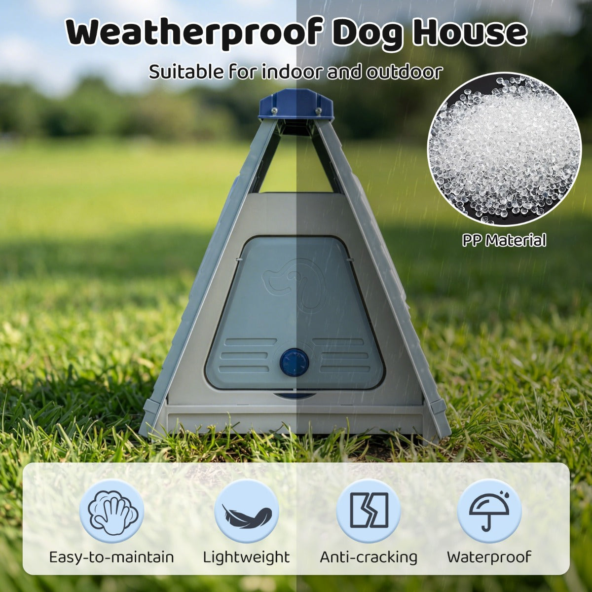 LIVSK Hondenhok - Weersbestendig & Opvouwbaar - Verhoogde Basis - Ventilatieramen - Voor Kleine en Middelgrote Honden - Blauw/Roze