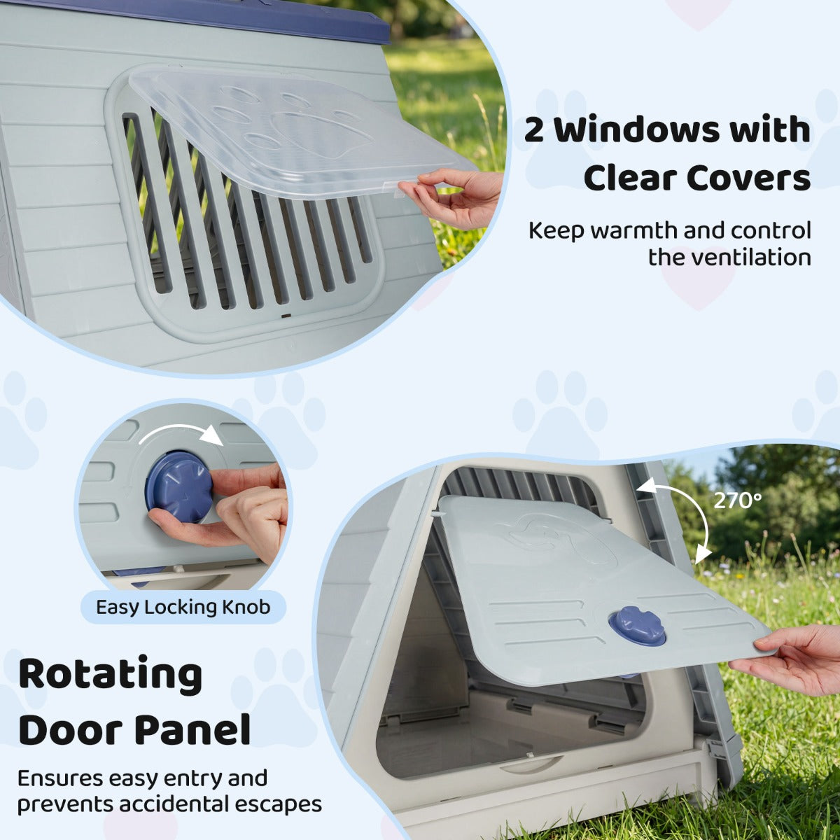 LIVSK Hondenhok - Weersbestendig & Opvouwbaar - Verhoogde Basis - Ventilatieramen - Voor Kleine en Middelgrote Honden - Blauw/Roze