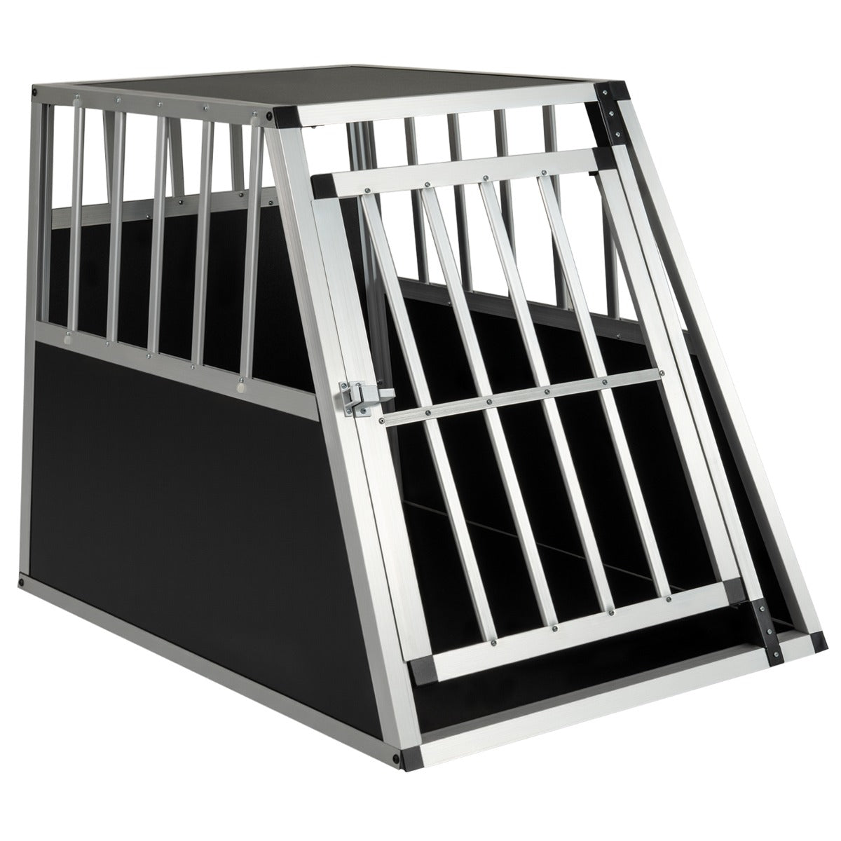 LIVSK Hondentransportbox - Aluminiumlegering - Trapeziumvormig - Optimale Ventilatie - Voor Kleine en Middelgrote Honden - Zilver