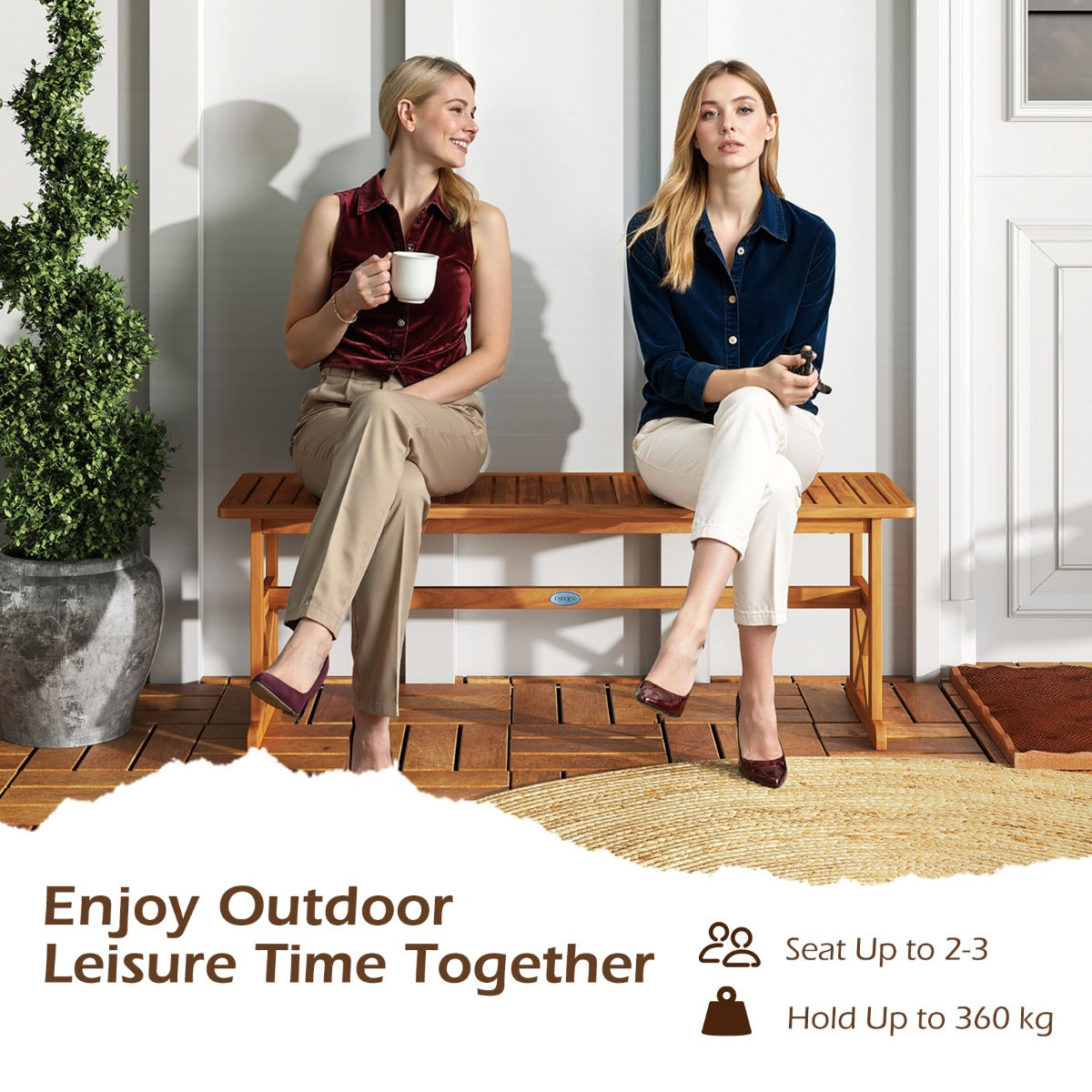 LIVSK Houten Tuinbank - Massief Acaciahout - Ruimte voor 2-3 Personen - Draagvermogen 360 kg - Naturel