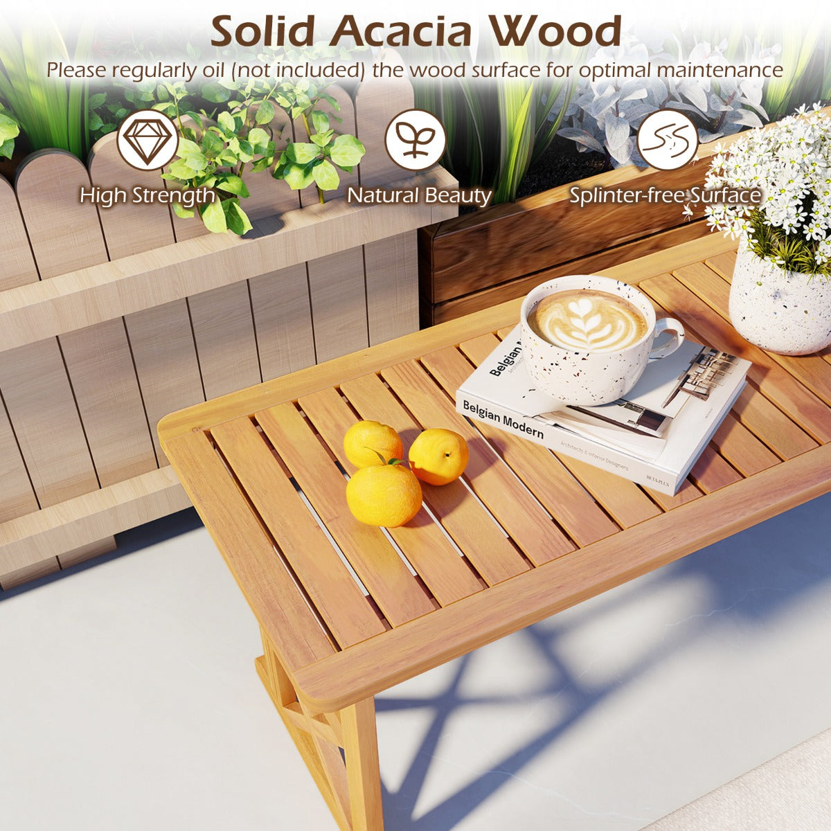 LIVSK Houten Tuinbank - Massief Acaciahout - Voor 2-3 Personen - Draagvermogen 360 kg - Naturel