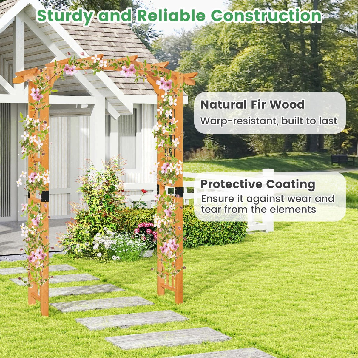 LIVSK Houten Tuinboog - Stevige Constructie - Geschikt voor Bruiloften - Veel Decoratiemogelijkheden - 140/160 cm - Oranje