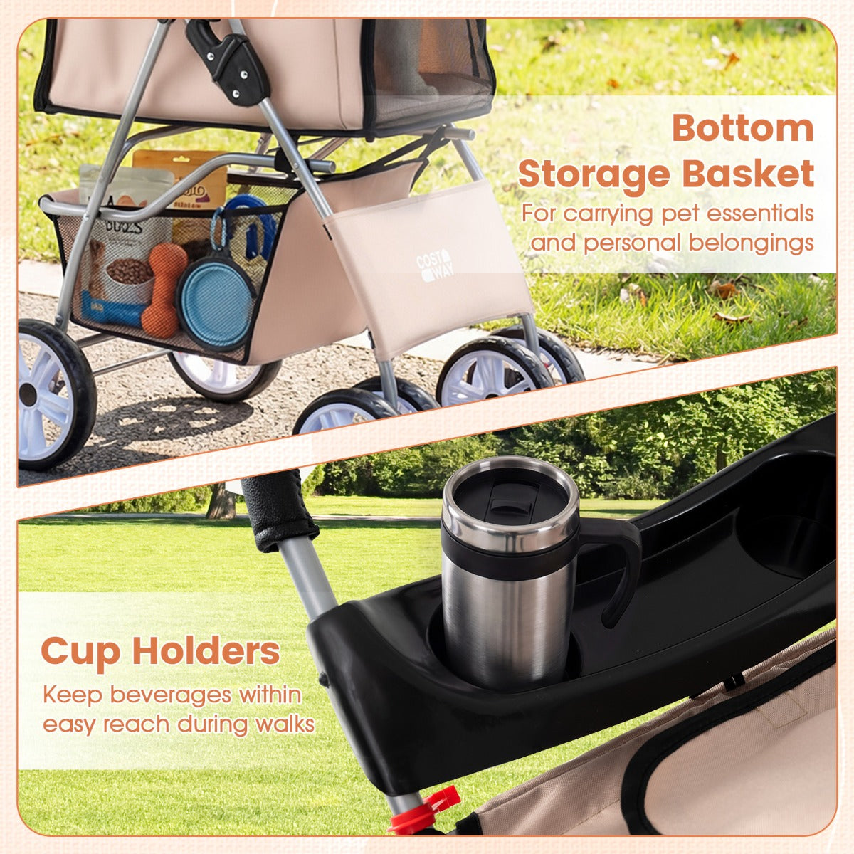 LIVSK Huisdierenwagen - Water-, Kras- en Bijtbestendig - Verstelbare Kap - Opvouwbaar en Draagbaar - Tot 15 kg - Blauw/Zwart/Beige