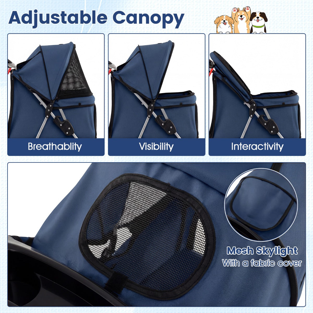 LIVSK Huisdierenwagen - Waterdicht Oxford-Materiaal - Verstelbare Kap - Opvouwbaar en Lichtgewicht - Tot 15 kg - Blauw