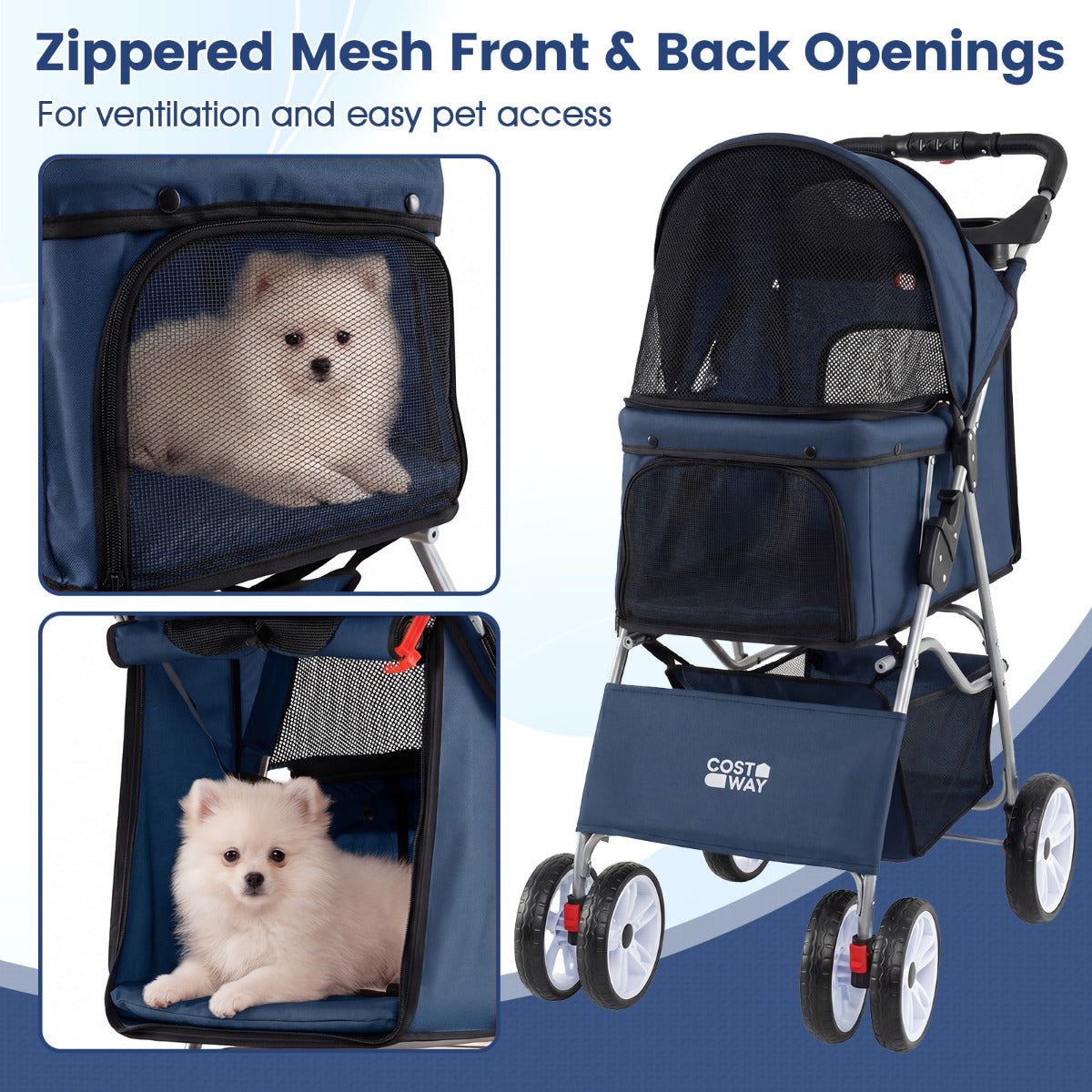 LIVSK Huisdierenwagen - Waterdicht Oxford-Materiaal - Verstelbare Kap - Opvouwbaar en Lichtgewicht - Tot 15 kg - Blauw