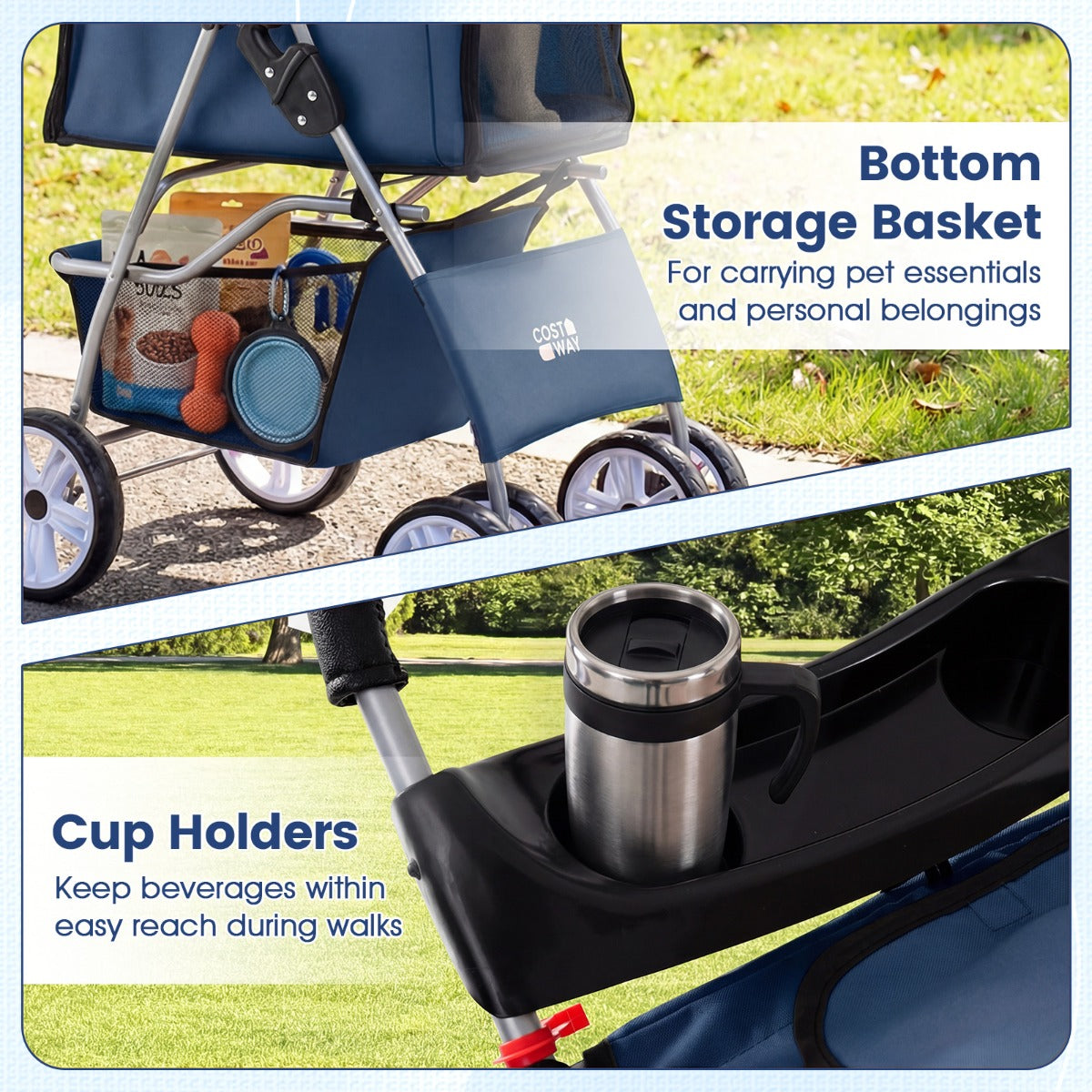 LIVSK Huisdierenwagen - Waterdicht Oxford-Materiaal - Verstelbare Kap - Opvouwbaar en Lichtgewicht - Tot 15 kg - Blauw