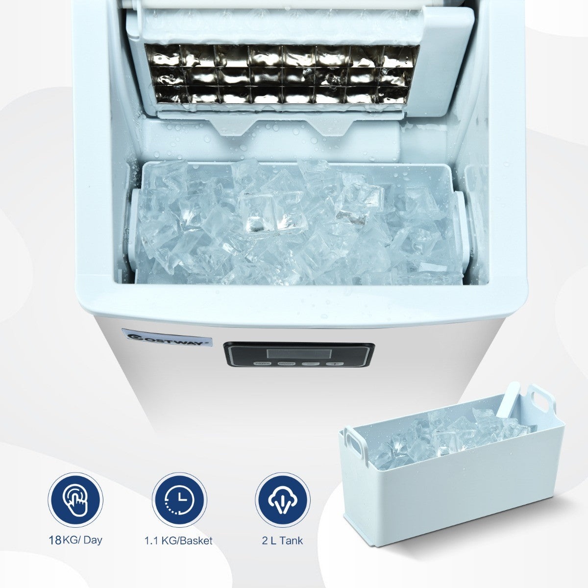 LIVSK IJsblokjesmachine - 18 kg IJs per 24 uur - Roestvrijstalen Behuizing - LCD-display - Zelfreinigend - Zilver