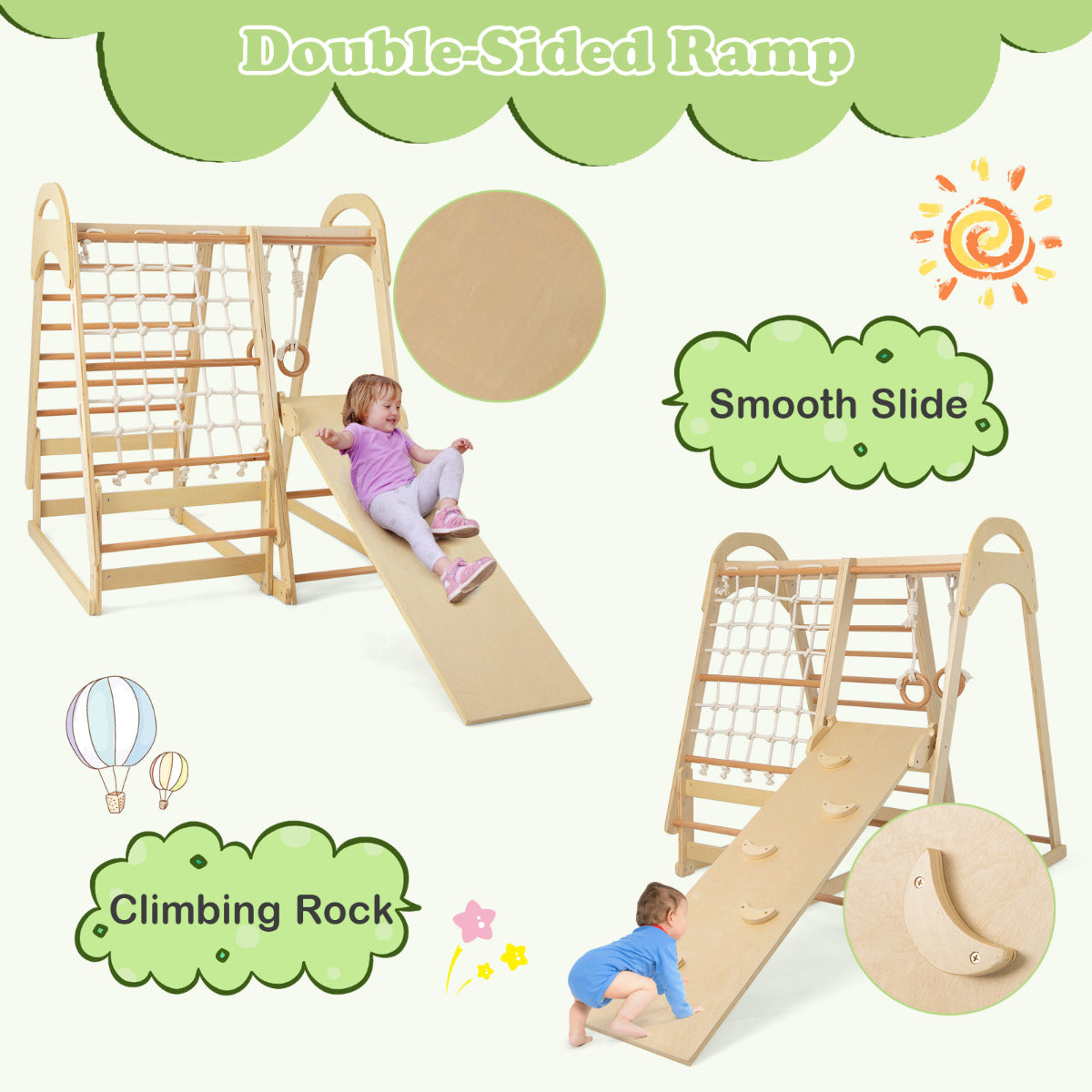 LIVSK Indoor Klimrek - 6-in-1 Speelset - Houten Constructie - Tent Inclusief - Geschikt voor Kinderen Vanaf 3 Jaar - Natuur