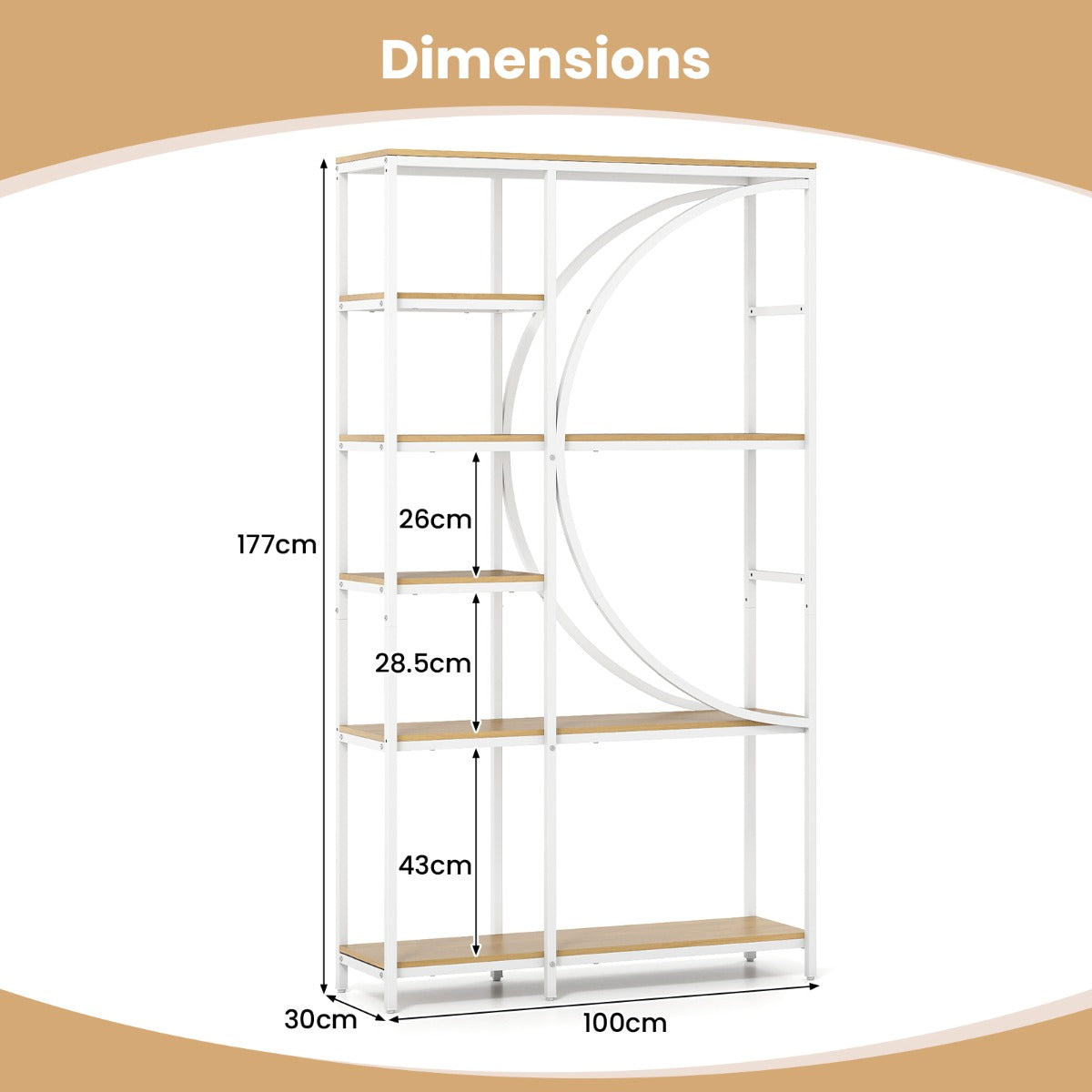 LIVSK Industriële Boekenkast met Verticale Planken - Open Planken - Metalen Frame - Set van 2 - 6-laags - Naturel