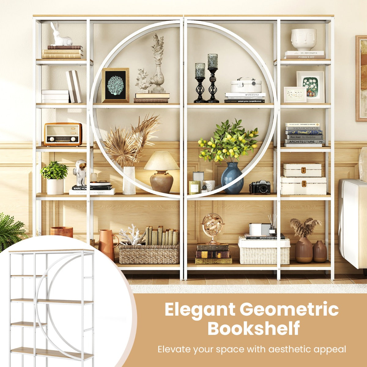 LIVSK Industriële Boekenkast met Verticale Planken - Open Planken - Metalen Frame - Set van 2 - 6-laags - Naturel