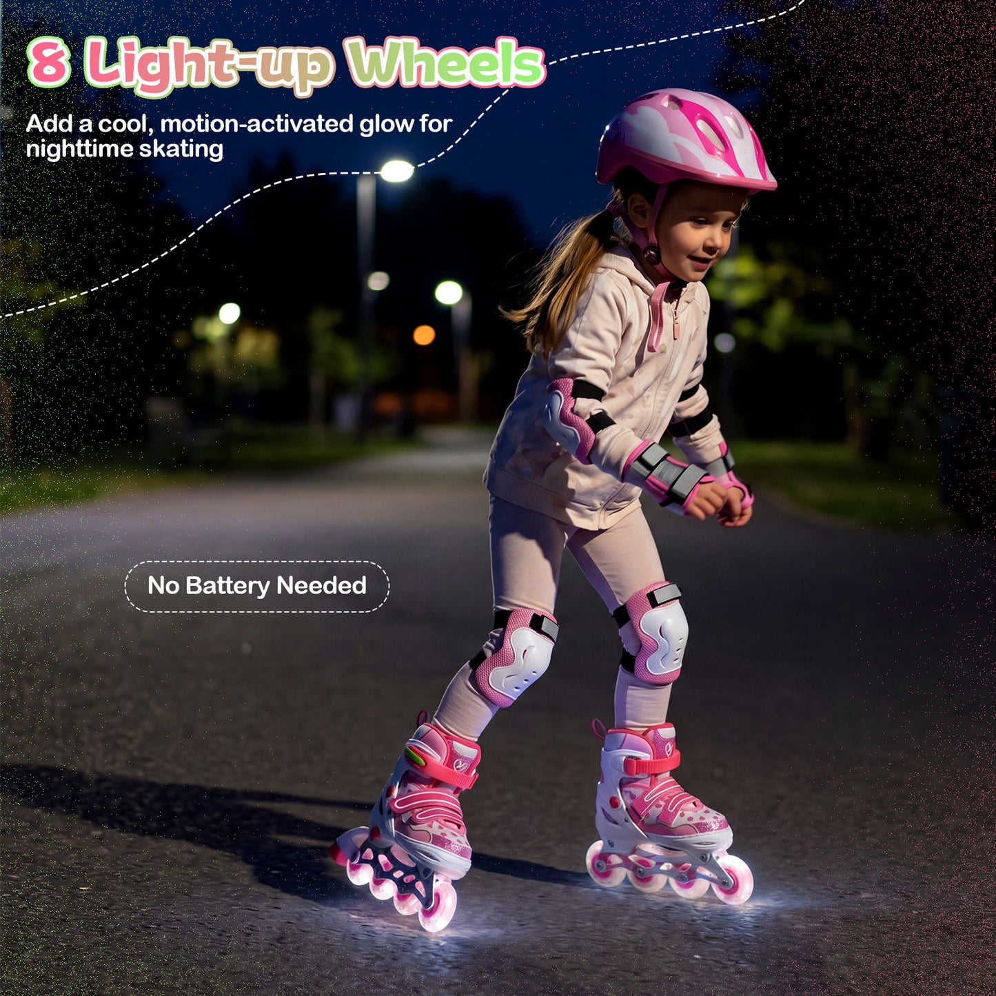 LIVSK Inline Skates voor Kinderen - 4 Maten Verstelbaar - Verlichte Wielen - Veiligheidsgesp en Klittenbandsluiting - Roze