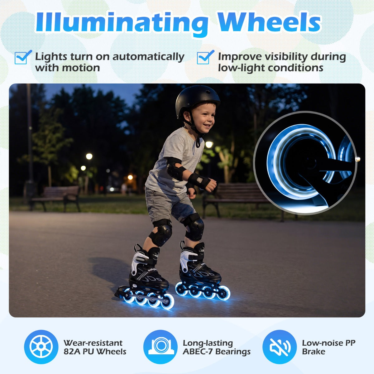LIVSK Inline Skates voor Kinderen - Verstelbaar in 4 Maten - LED Verlichte Wielen - Ademend en Gewatteerd - Wit & Zwart