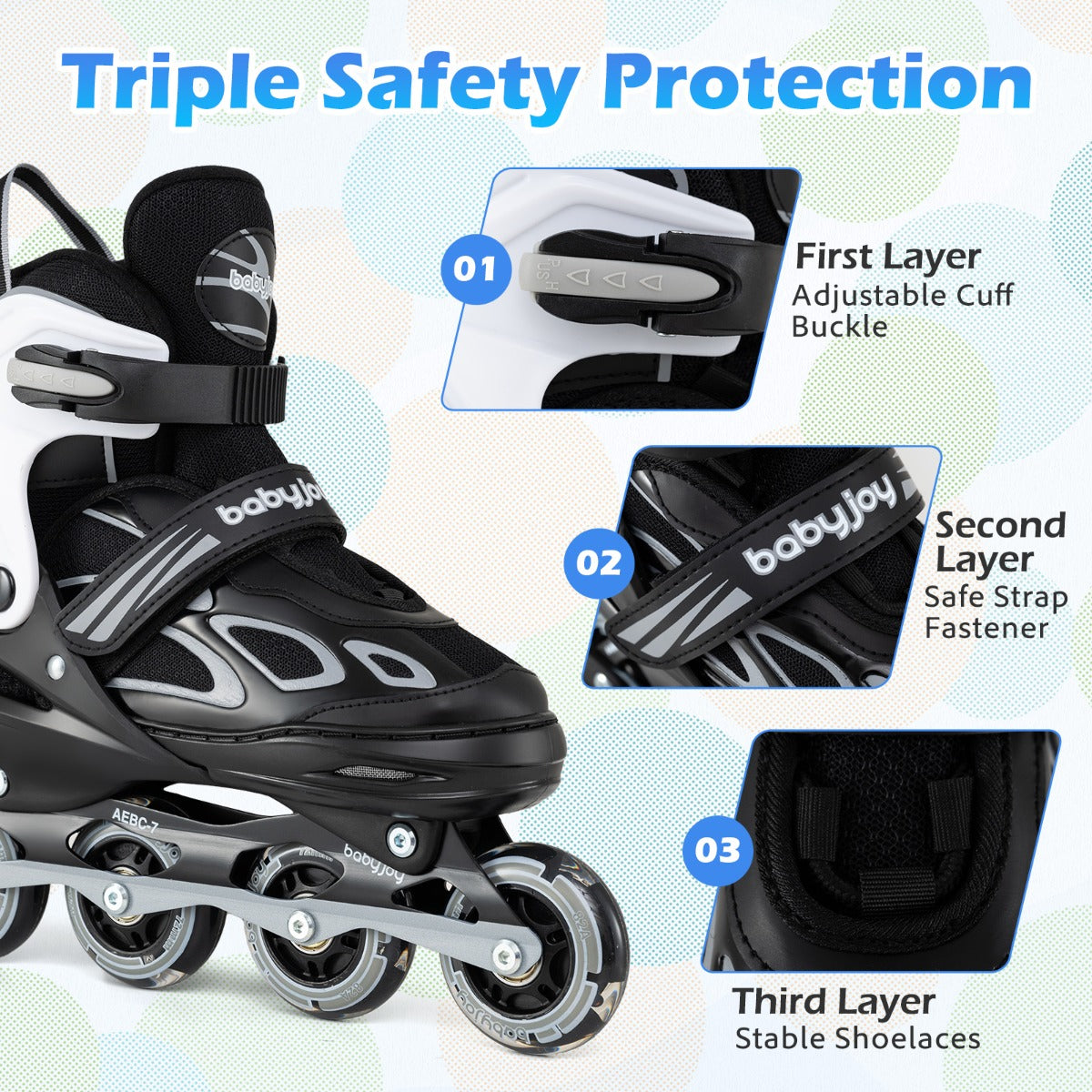 LIVSK Inline Skates voor Kinderen - Verstelbaar in 4 Maten - LED Verlichte Wielen - Ademend Materiaal - Wit & Zwart