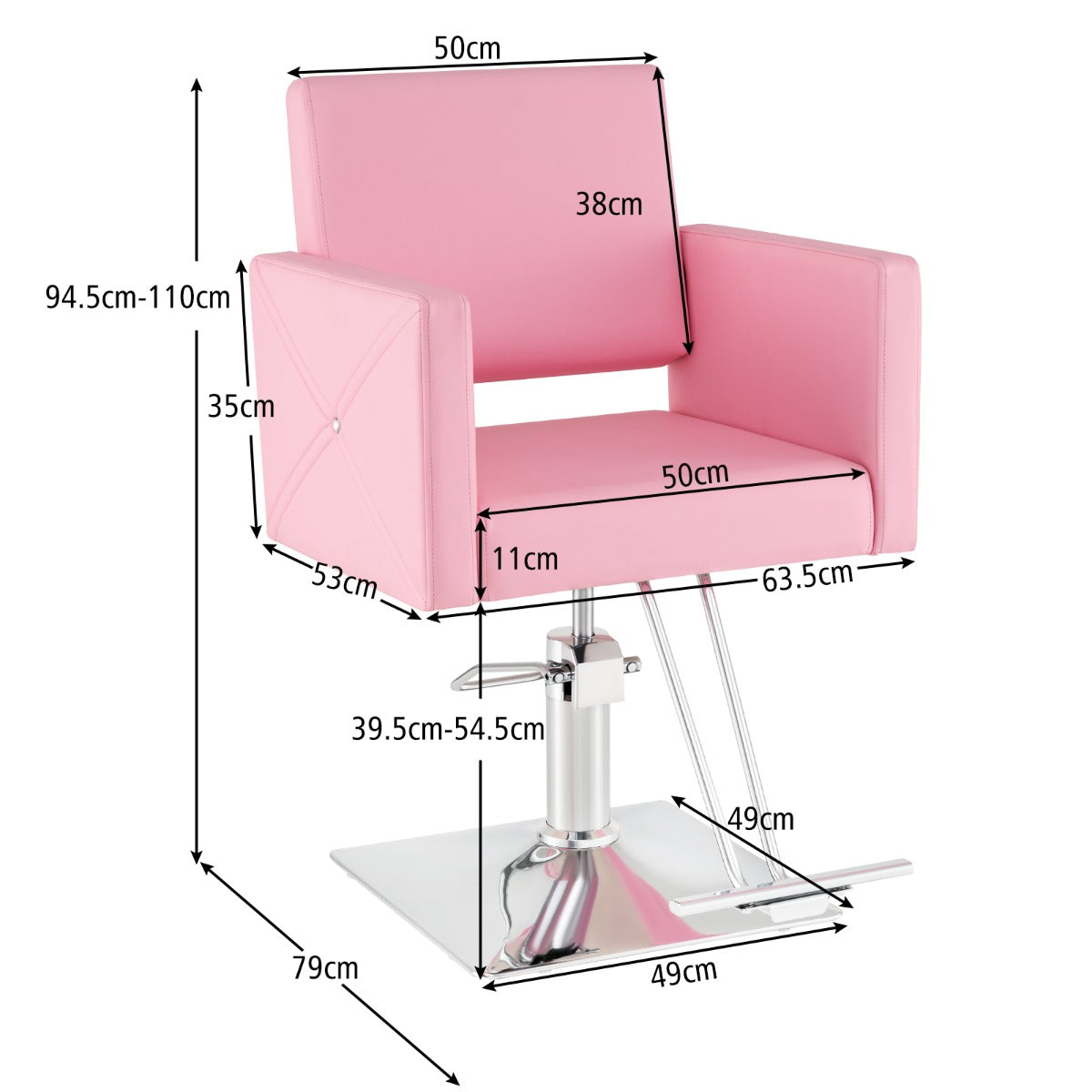 LIVSK Kappersstoel - 360° Draaibaar - Verstelbare Hoogte 94,5-110 cm - Robuust Gegalvaniseerd Frame - Roze