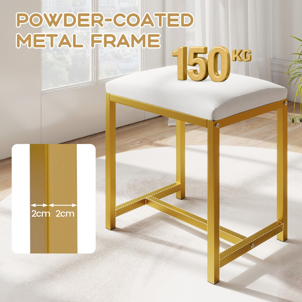 LIVSK Kaptafel met Verlichte Spiegel - 3 Oplaadmogelijkheden - 2 Lades en 3 Planken - Stevige Metalen Poten - Wit + Goud