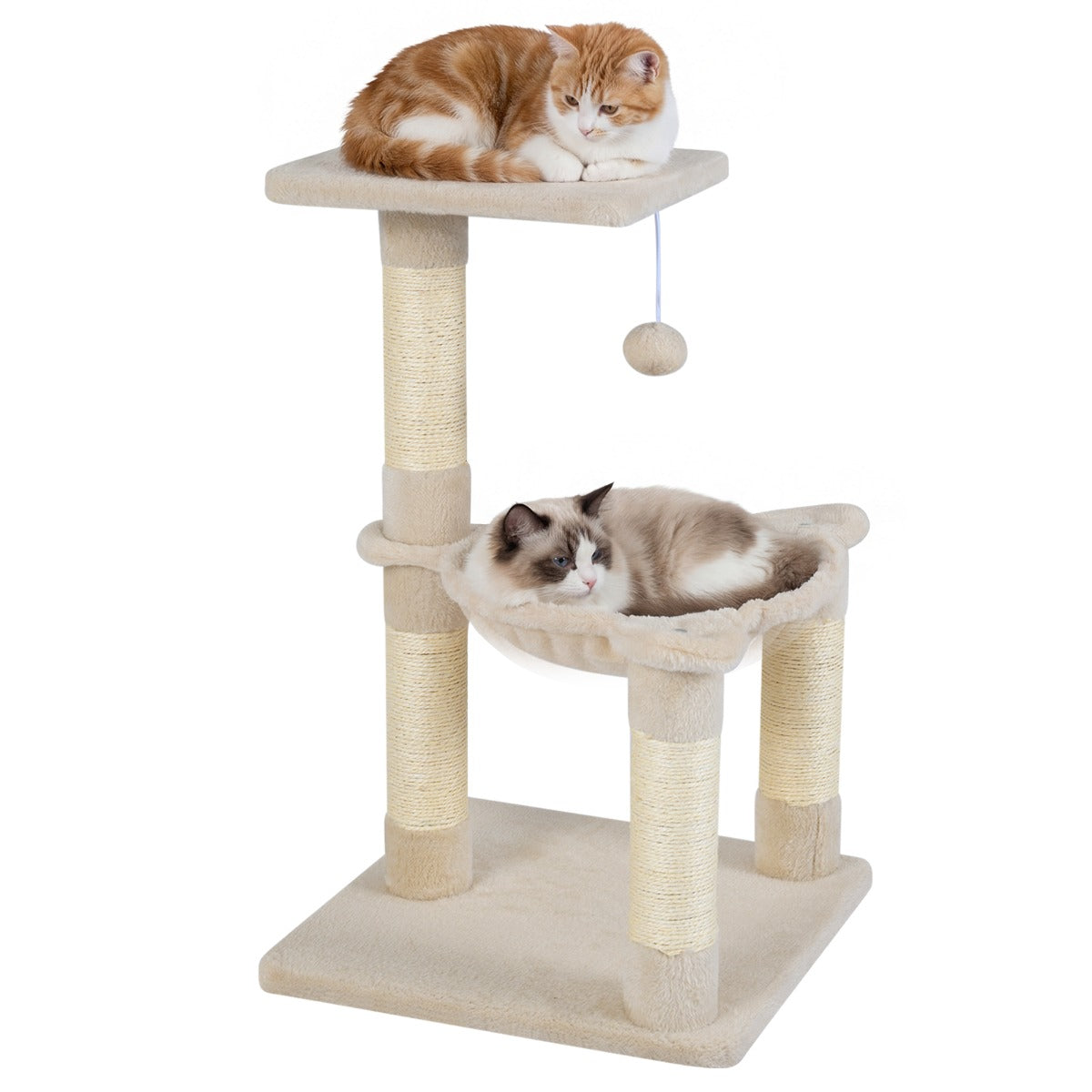 LIVSK Kattenboom 64 cm - Meerdere Niveaus - Uitkijkplatform & Hangmat - Natuurlijke Sisal Krabpalen - Beige