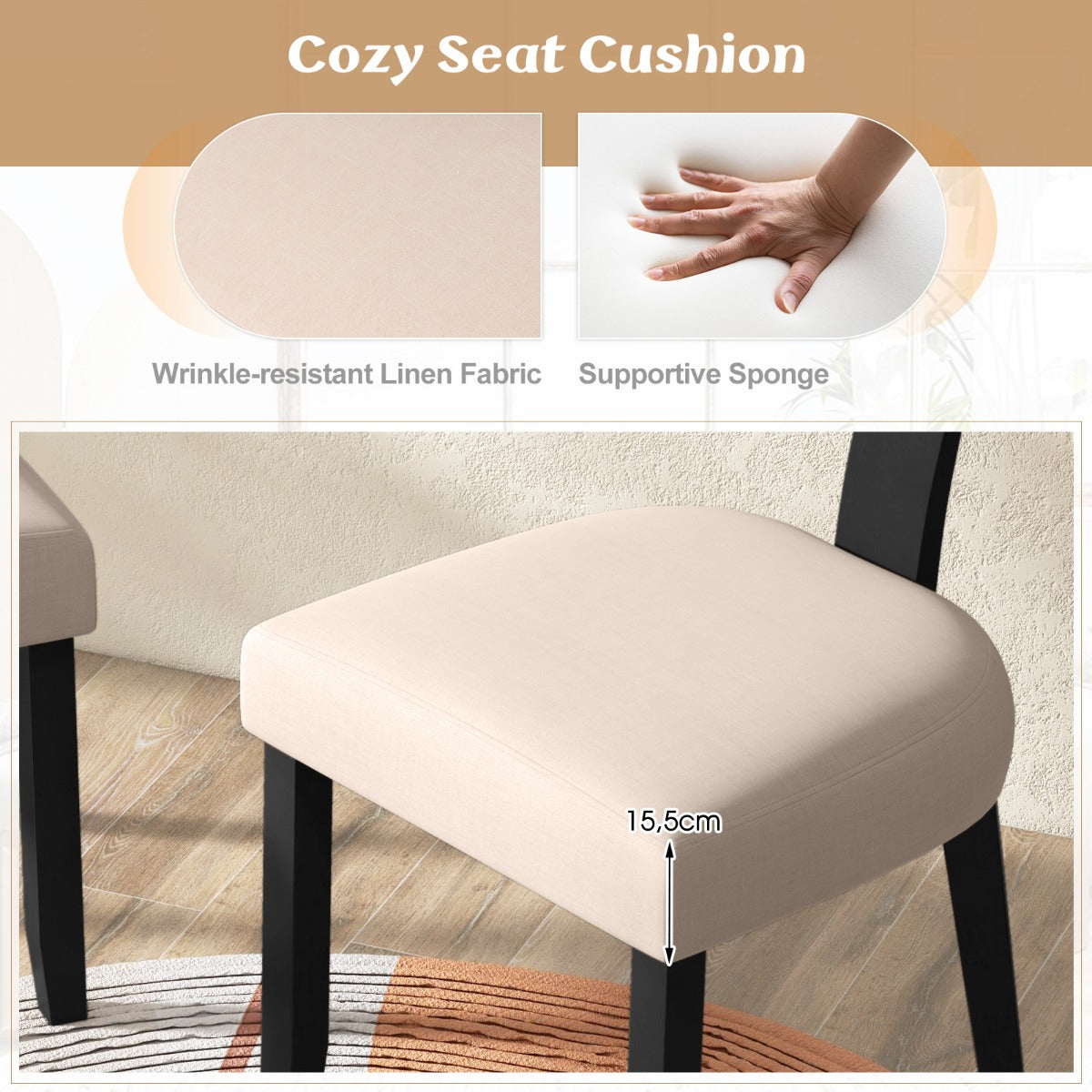 LIVSK Keukenstoel - Massief Hout en Handgeweven Rotan - Ergonomische Zitting - Draagvermogen 180 kg - Beige + Naturel
